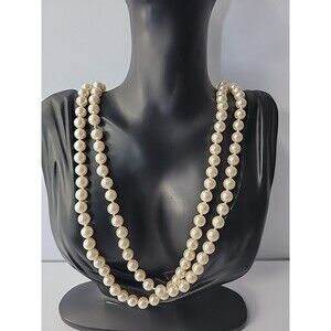 Vintage Double Strand White Beaded Necklace Gold Tone Clasp Jewelry